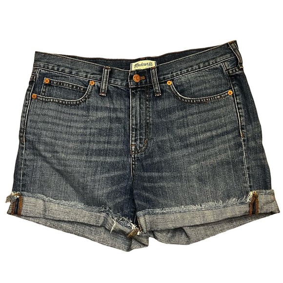 Madewell Pants - Madewell Mid-Rise Faded Blue Wash Raw Cuffed Hem Women's Denim Jean Shorts 29
